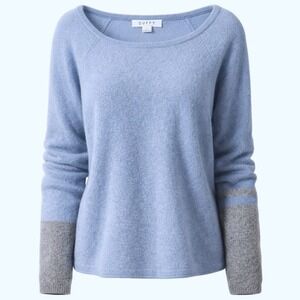 DUFFY cashmere sweater blue gray thumbhole sleeves cozy luxury Large